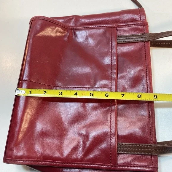 Hobo Red Leather Brown Straps Shoulder Bag Purse Tote Zip Closure - Picture 13 of 16
